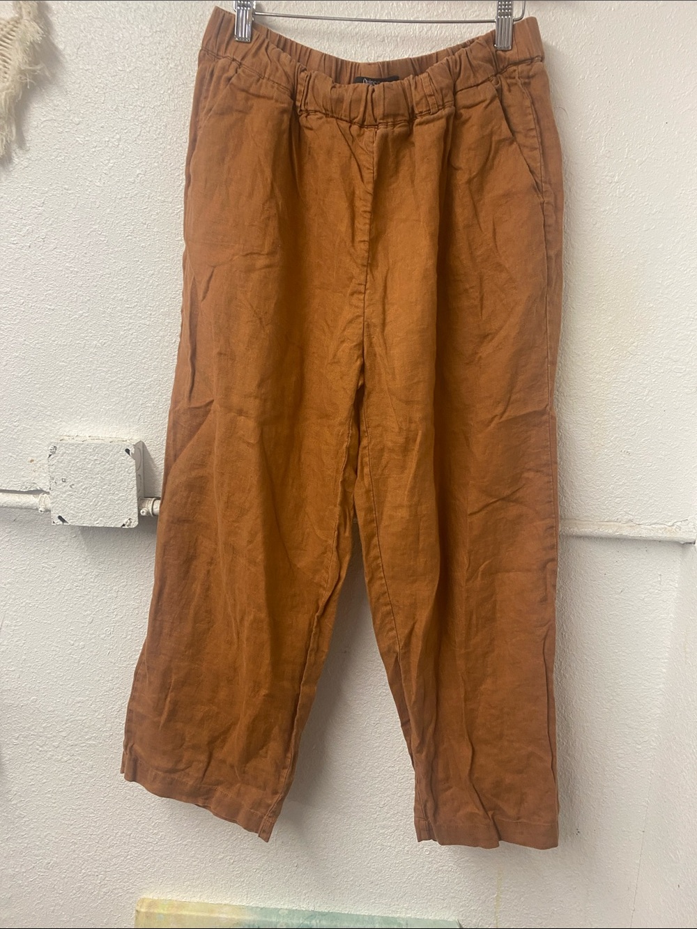 Quince- 100% Linen cropped Pants — Rust Brown - Large